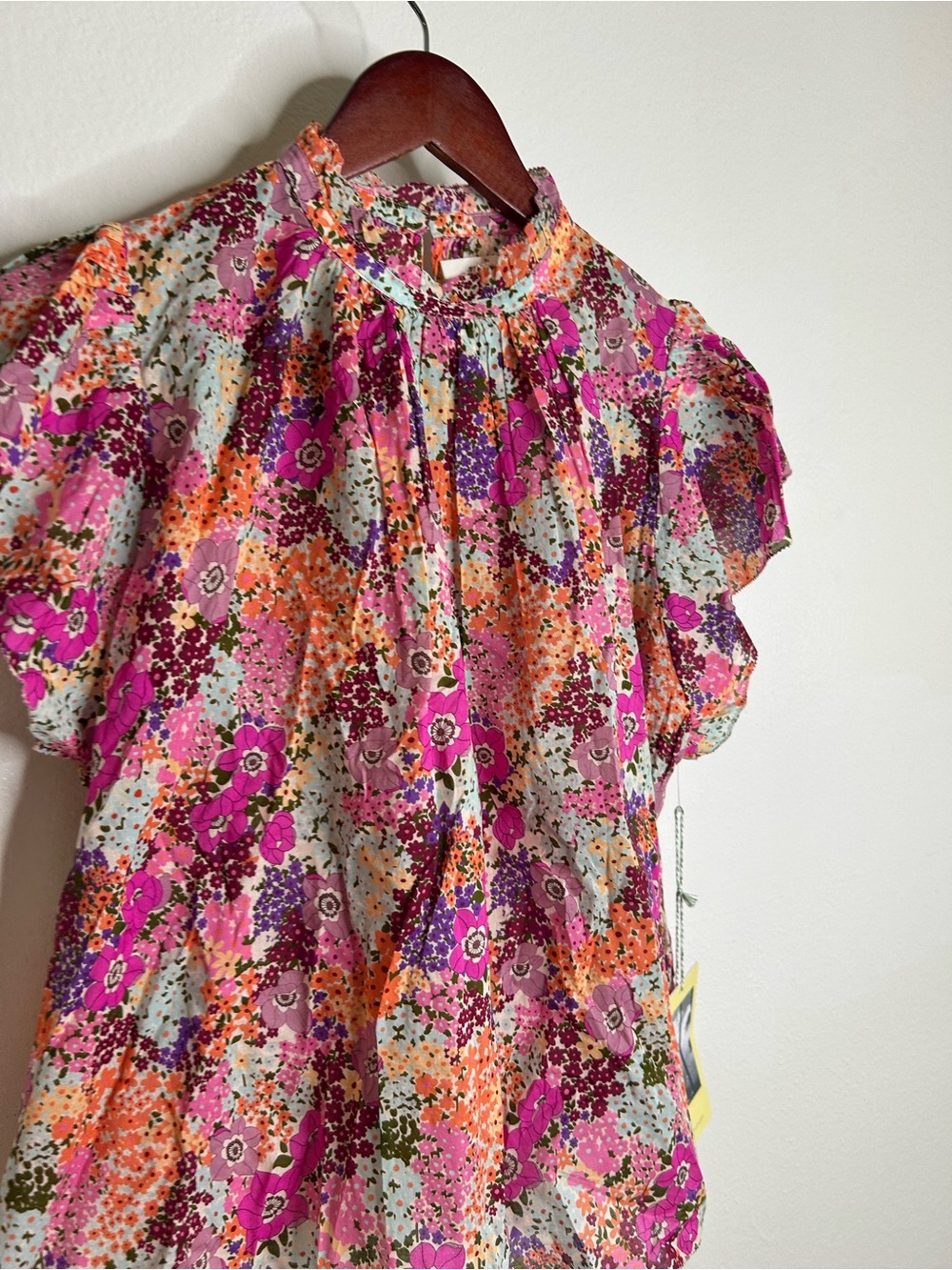 NWT Trovata 100% Cotton Carla High Neck Pink Multicolor Floral Blouse - Picture 13 of 16
